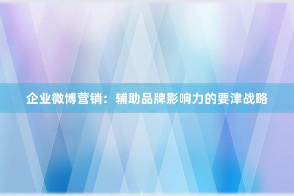 企业微博营销：辅助品牌影响力的要津战略